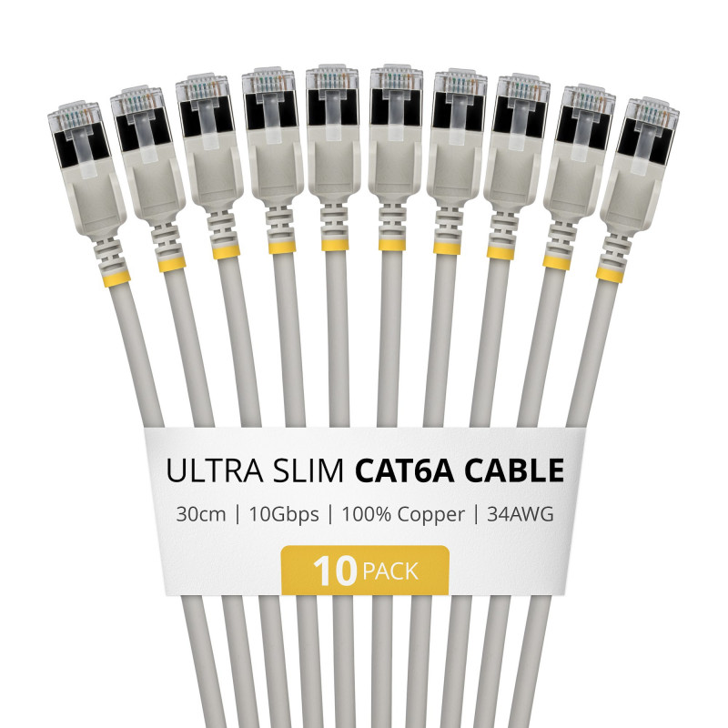 StarTech.com Slim Cat6a U/FTP Patch Cable RJ45, 0,3 m, Szary, 10-Pack