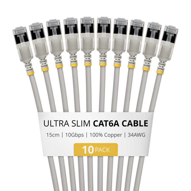 StarTech.com Slim Cat6a U/FTP Patch Cable RJ45, 0,15 m, Szary, 10-Pack