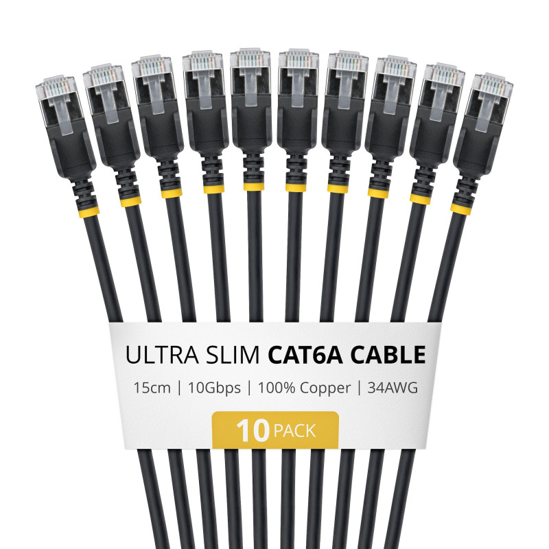 StarTech.com Slim Cat6a U/FTP Patch Kabel RJ45, 0,15 m, Czarny, 10-pak