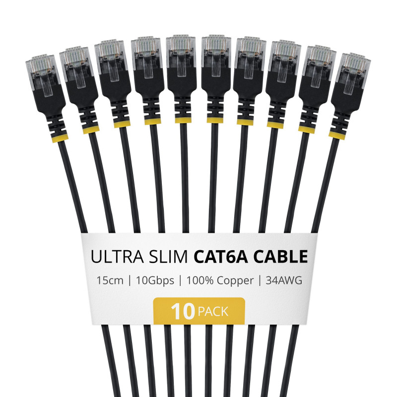 StarTech.com Slim Cat6a U/UTP Patch Cable RJ45, 0,15 m, Czarny, 10-Pack