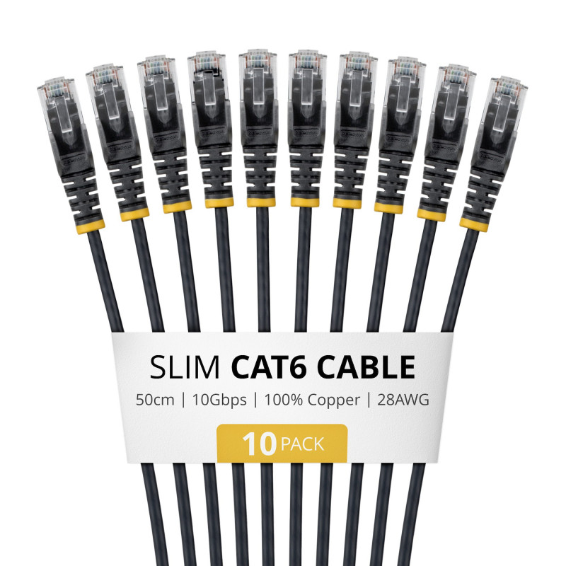 StarTech.com Slim Cat6 U/UTP Patch Kabel RJ45, 0,5 m, Czarny, 10-Pakiet