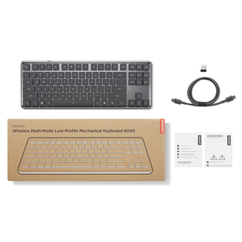 Lenovo Bezprzewodowa Wielotrybowa Klawiatura Mechaniczna 8000, układ niemiecki, szary