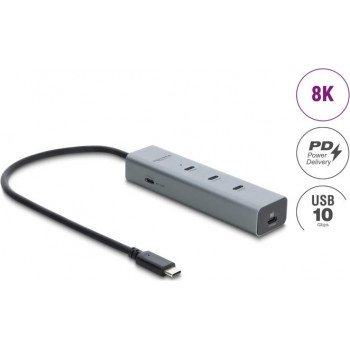 Hub Delock 5-portowy USB Type-C™ 10 Gbps z wyjściem wideo 8K i PD 3.0 100 W (64379)