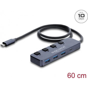 Hub Delock USB 10 Gbps z 3 x USB Type-A i 1 x USB Type-C™ z przełącznikiem (64384)
