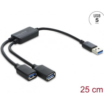 Hub kablowy Delock 2 porty USB 5 Gbps Type-A z złączem USB Type-A 25 cm (64374)