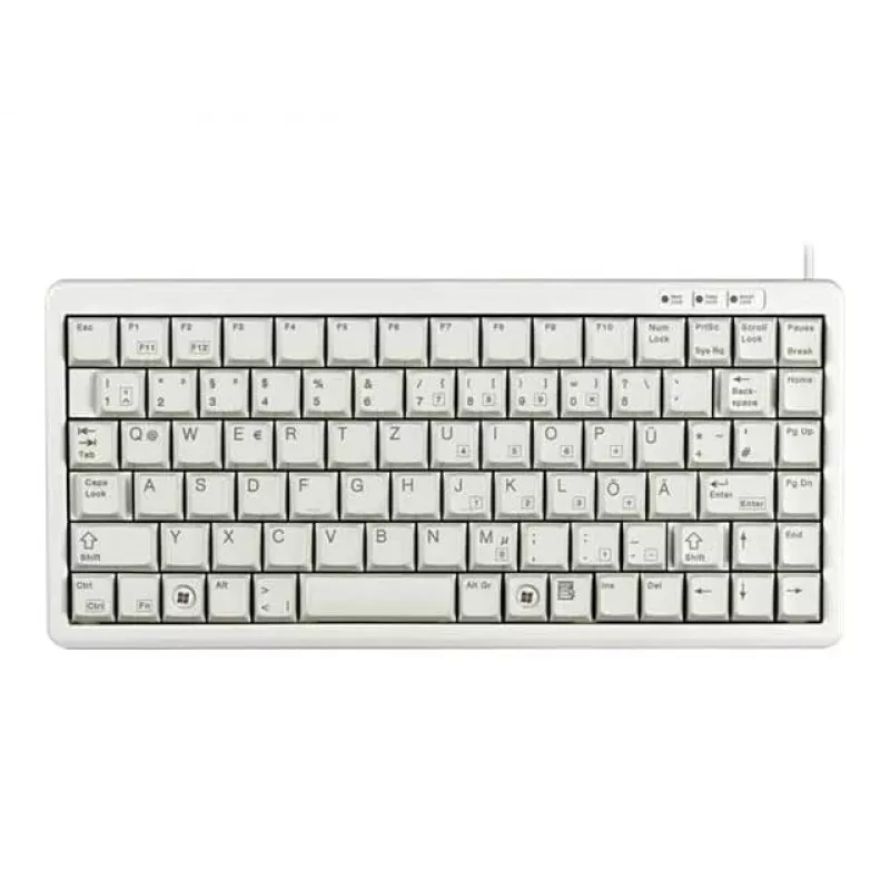Cherry Slim Line G84-4100 Kompaktowa Klawiatura, PS/2 + USB, 83 Klawisze, Układ Niemiecki (QWERTZ), Jasnoszary