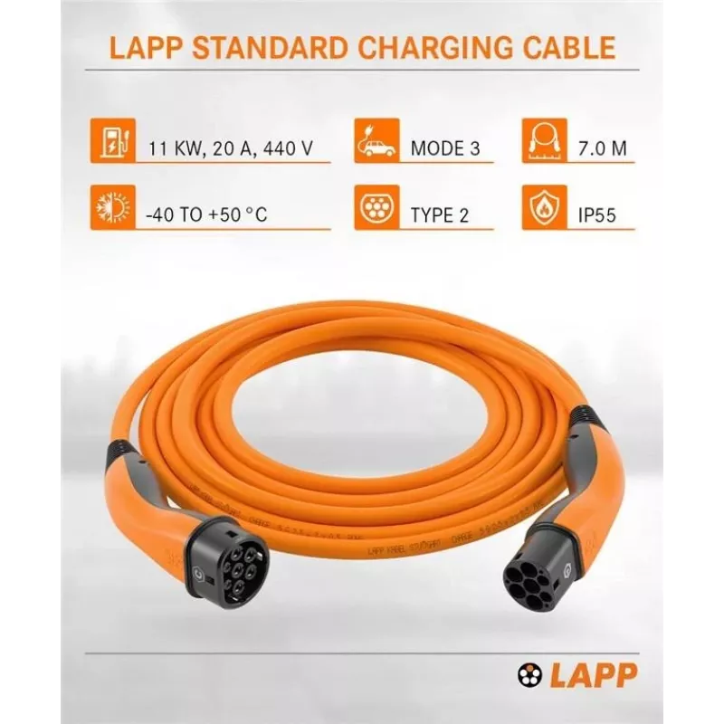 Przewód ładujący LAPP MOBILITY Typ 2, do 11 kW, 7 m, Pomarańczowy (61790)