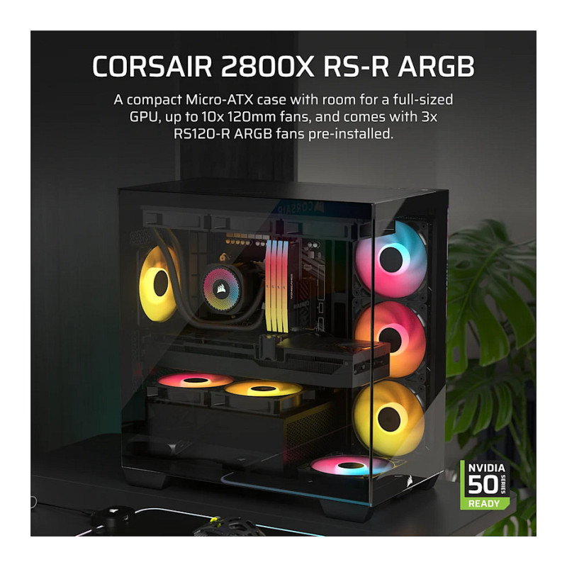 Obudowa komputerowa Corsair 2800X RS-R ARGB Panoramic Glass Micro-ATX, Czarna
