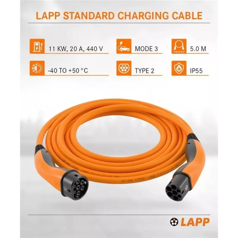 Przewód ładujący LAPP MOBILITY Typ 2, do 11 kW, 5 m, pomarańczowy (61785)