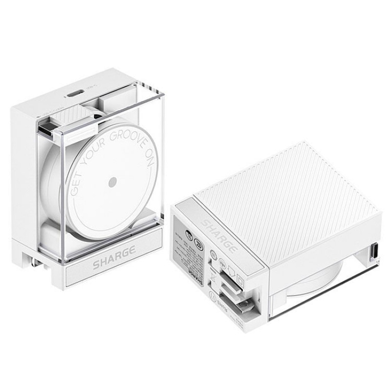 SHARGE Retractable 65 GaN Ładowarka, 65W, 2x USB-C, zintegrowany kabel USB-C – biały