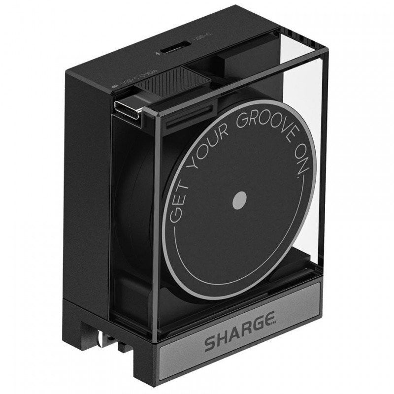 SHARGE Retractable 65 GaN Charger, 65 W, 2x USB-C, zintegrowany kabel USB-C, czarny