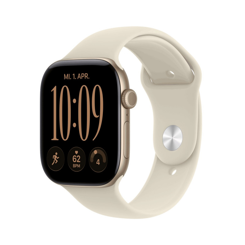 Apple Watch Series 12 GPS 46mm Złota aluminiowa koperta z piaskowym paskiem sportowym - M/L