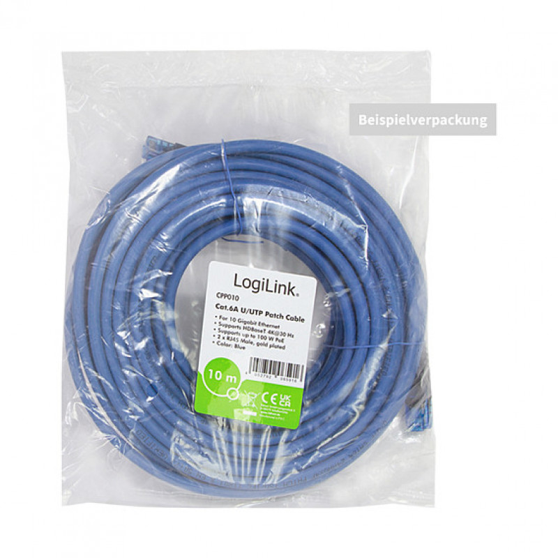 Kabel krosowy Logilink Cat6a U/UTP RJ45, 1 m, niebieski, LSZH
