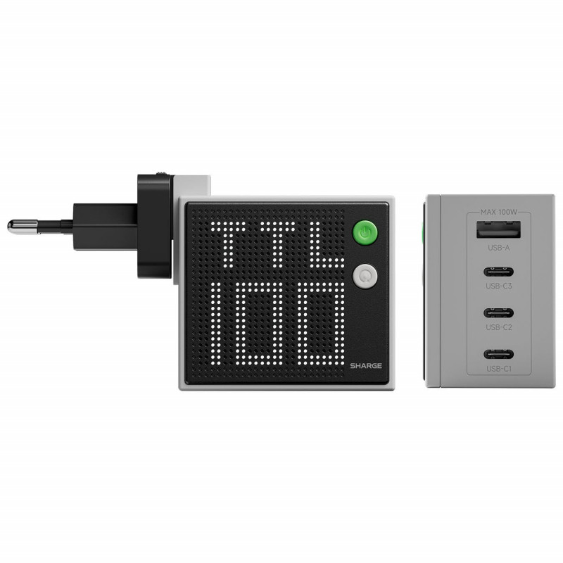 SHARGE Pixel 100 GaN Ładowarka, 100W, 3x USB-C, 1x USB-A - szary