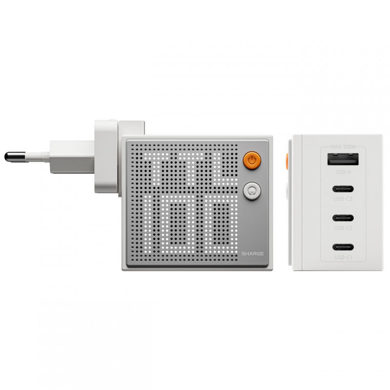 Ładowarka SHARGE Pixel 100 GaN, 100W, 3x USB-C, 1x USB-A – biała