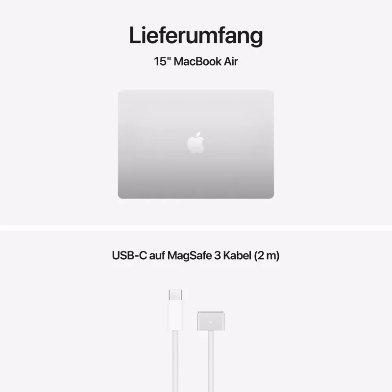 Apple MacBook Air 15 inch M5 10-rdzeniowy CPU 10-rdzeniowy GPU 24GB RAM 2TB SSD – Srebrny, niemiecka klawiatura z Touch ID, 35W dwuportowa ładowarka USB-C (CTO)