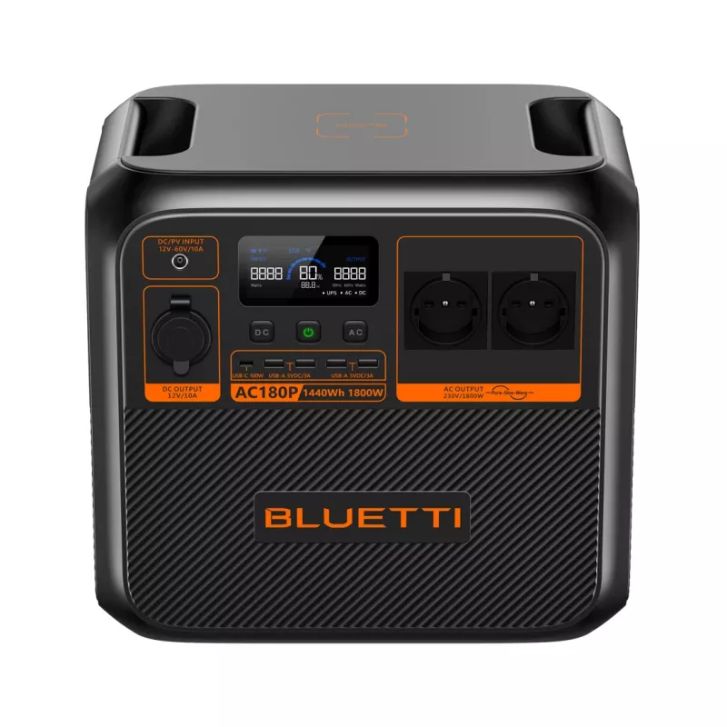 Bluetti AC180P Przenośna Stacja Zasilania, LiFePO4, 36000 mAh, 1800 W, 16 kg