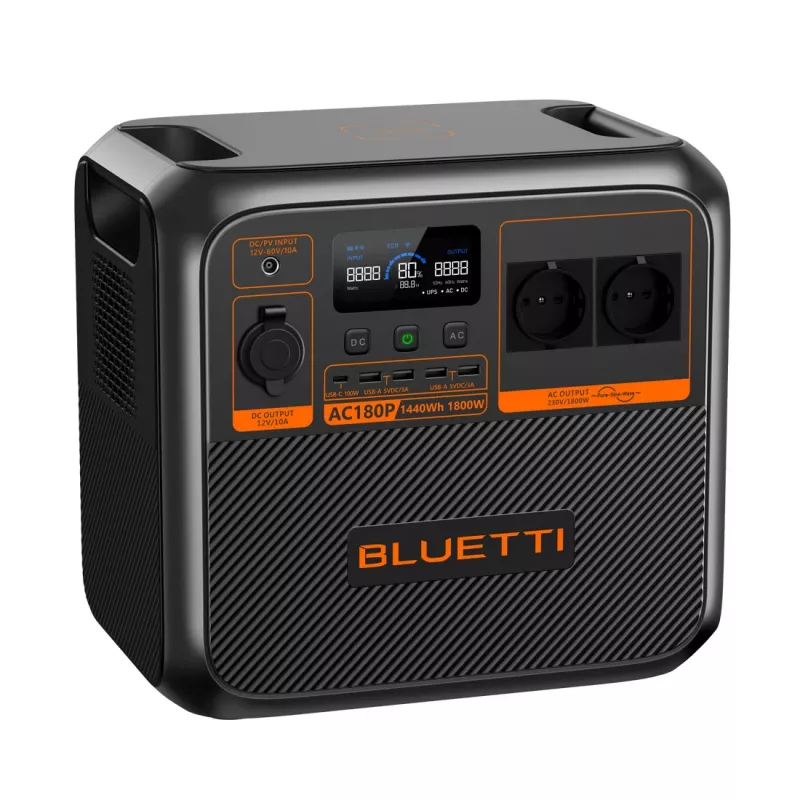 Bluetti AC180P Przenośna Stacja Zasilania, LiFePO4, 36000 mAh, 1800 W, 16 kg
