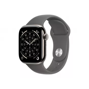 Apple Watch Series 11 GPS + Cellular 42 mm, koperta z tytanu (kolor Natural), pasek sportowy (kolor szary), S/M