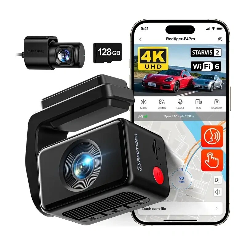 REDTIGER F4 Pro WiFi 4K + 1080p 128GB Wideorejestrator