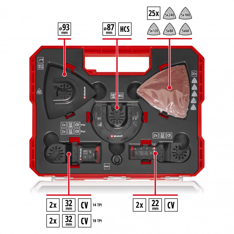 Einhell 708136 Zestaw akcesoriów do narzędzia wielofunkcyjnego, 35 elementów, w walizce XL-PLUS-CASE