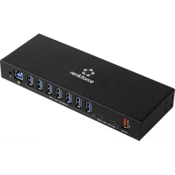 Renkforce RF-7403762 Hub USB 10 portów USB-A, USB-C® USB 3.2 Gen1 5 GBit/s do zastosowań przemysłowych Czarny RF-IH10-100