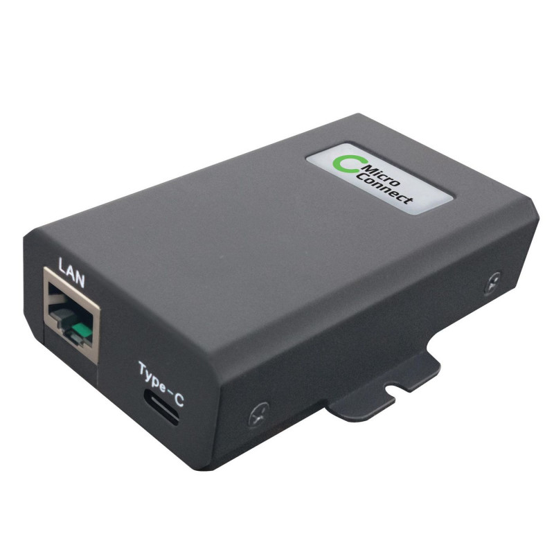 Microconnect POEINJ-60W-USBC gigabitowy iniektor PoE, IEEE 802.3af/802.3bt, 100 m, czarny