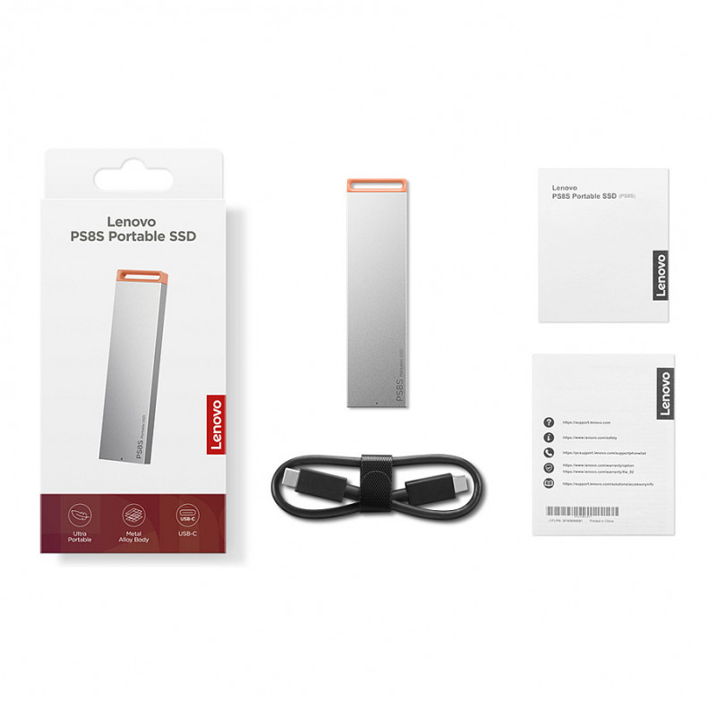 Lenovo PS8S 2TB Przenośny Zewnętrzny SSD, USB 3.2 Gen 2, USB-C, Chłodny Szary (4XB1T88413)