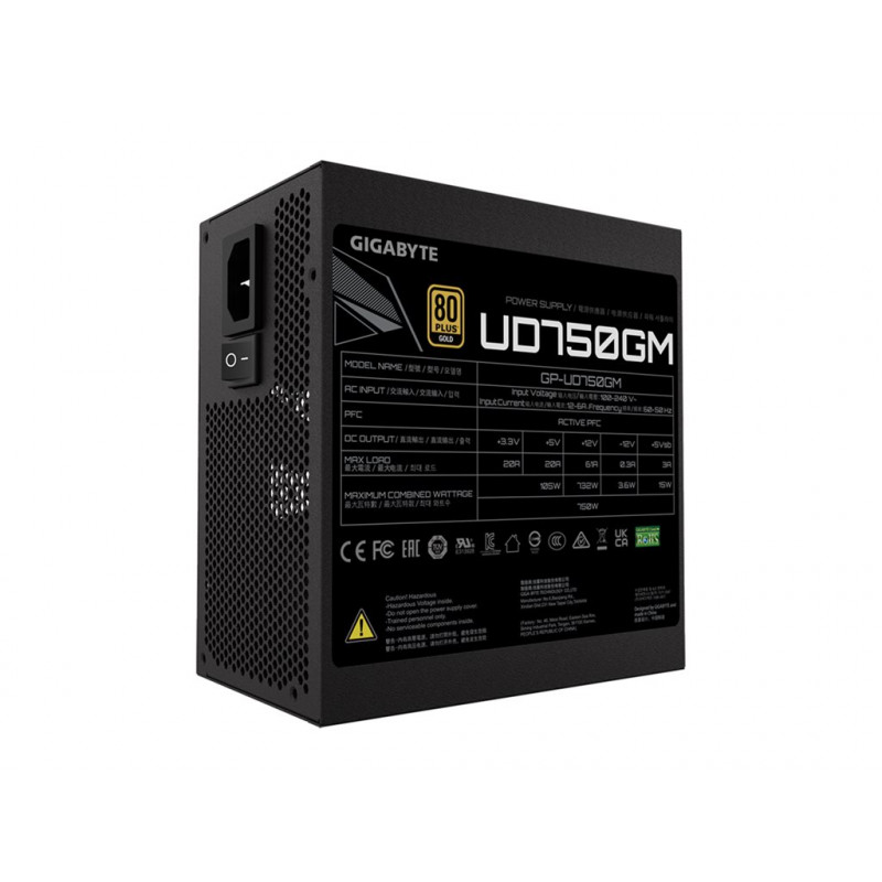 Zasilacz ATX GIGABYTE UD750GM 750W, 80+ Gold, w pełni modularny