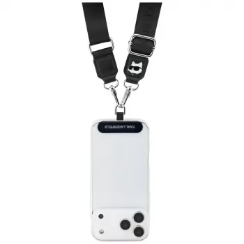 Karl Lagerfeld uniwersalna smycz Tether Patch Choupette Metal Logo, czarna, KF002656