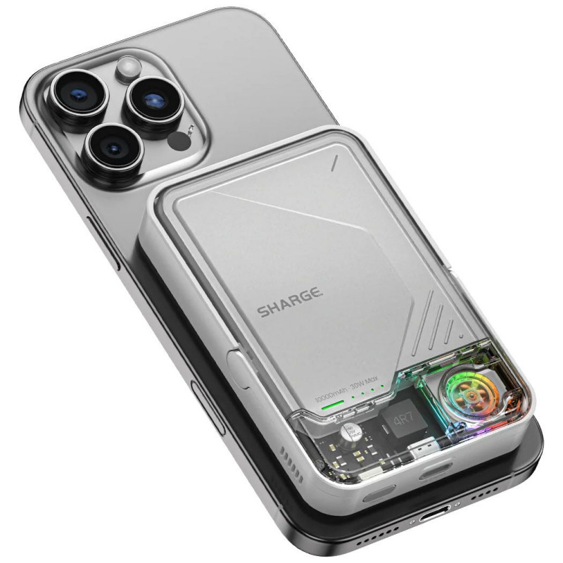 Power Bank SHARGE ICEMAG 2, 10000 mAh, 15 W Qi2, 30 W USB-C, przezroczysty