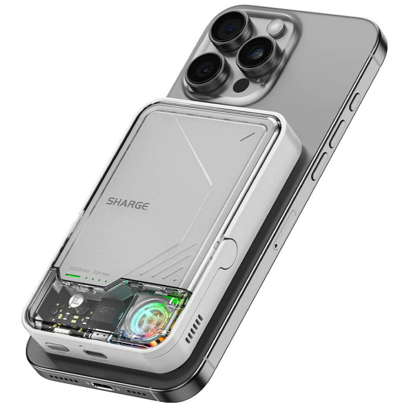 Power Bank SHARGE ICEMAG 2, 10000 mAh, 15 W Qi2, 30 W USB-C, przezroczysty