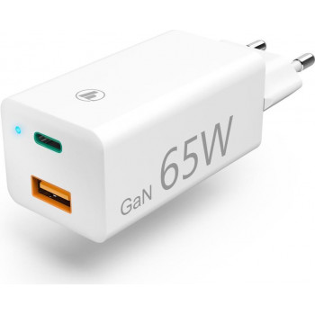 Ładowarka Hama GaN, USB-C Power Delivery (PD) + USB-A QC3.0, 65W, biała