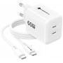 Ładowarka ścienna Forcell F-Energy GaN III Crystal Color VT-60 60W PD QC 4.0 2x USB-C biała + kabel