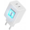 Ładowarka ścienna Forcell F-Energy GaN III Crystal Color VT-60 60W PD QC 4.0 2x USB-C biała + kabel