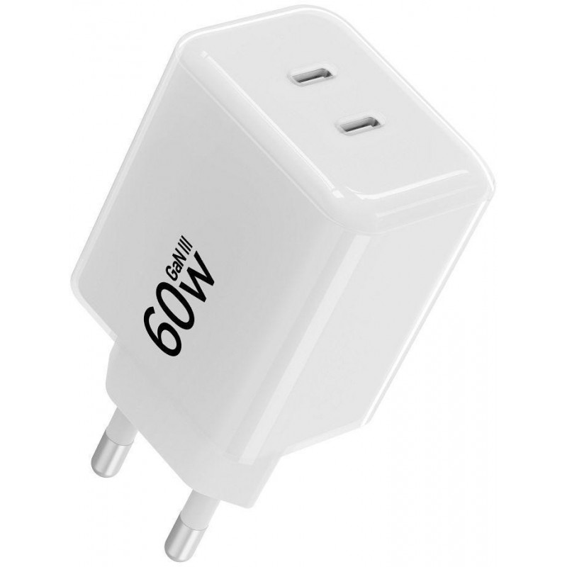 Ładowarka ścienna Forcell F-Energy GaN III Crystal Color VT-60 60W PD QC 4.0 2x USB-C biała + kabel