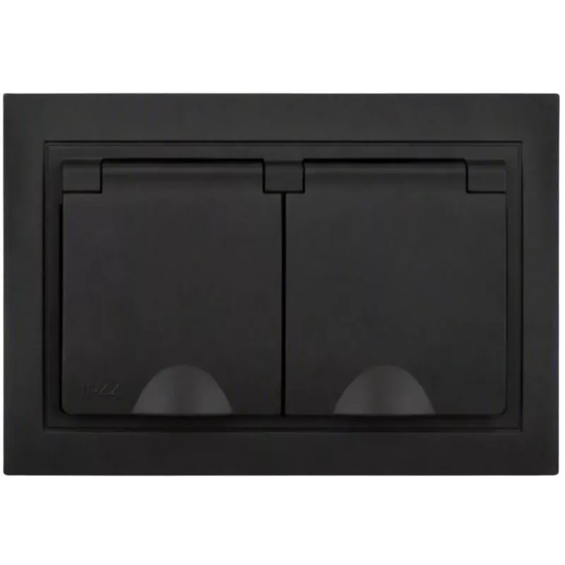 VCX WESA LC-53C Podwójne gniazdo wtykowe z klapką i uziemieniem, czarny