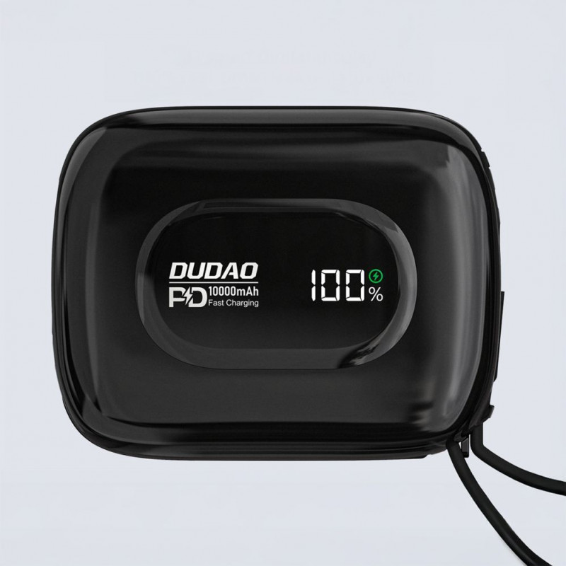 Powerbank Dudao K32 22,5 W 10000 mAh z wbudowanym kablem USB-C/Lightning – czarny