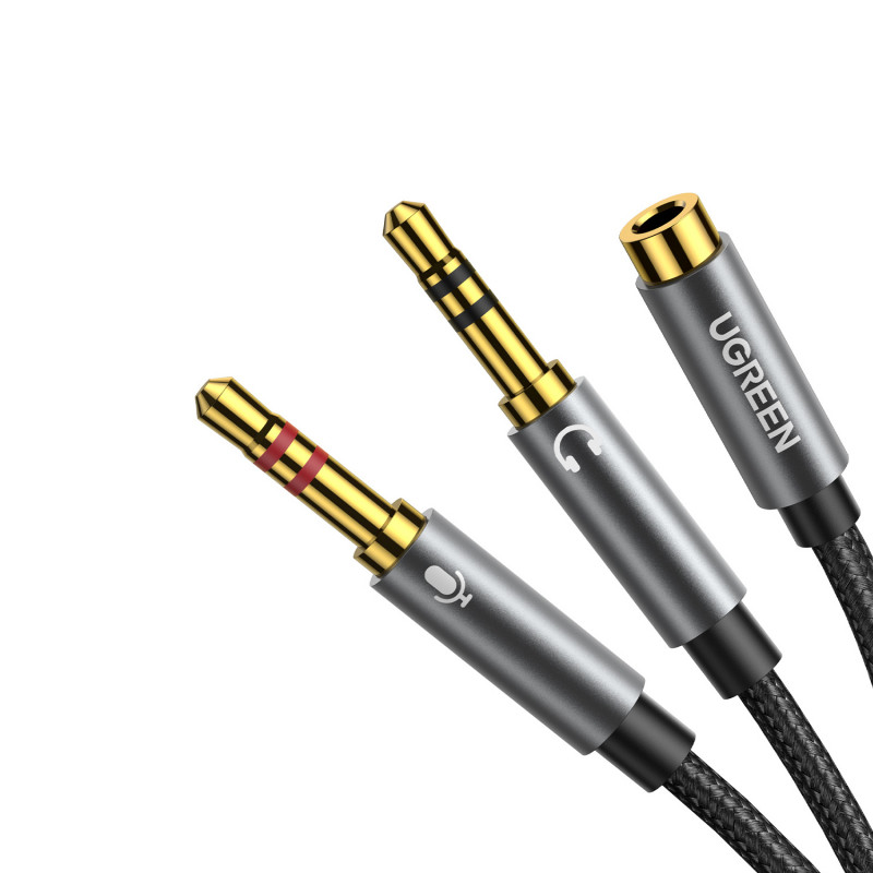 Kabel rozdzielający dźwięk UGREEN UV140 AUX 3,5 mm – czarno-szary