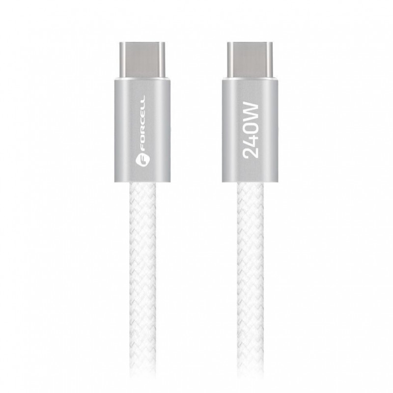 Kabel USB Forcell USB-C do USB-C, 2 m, 240 W, biały