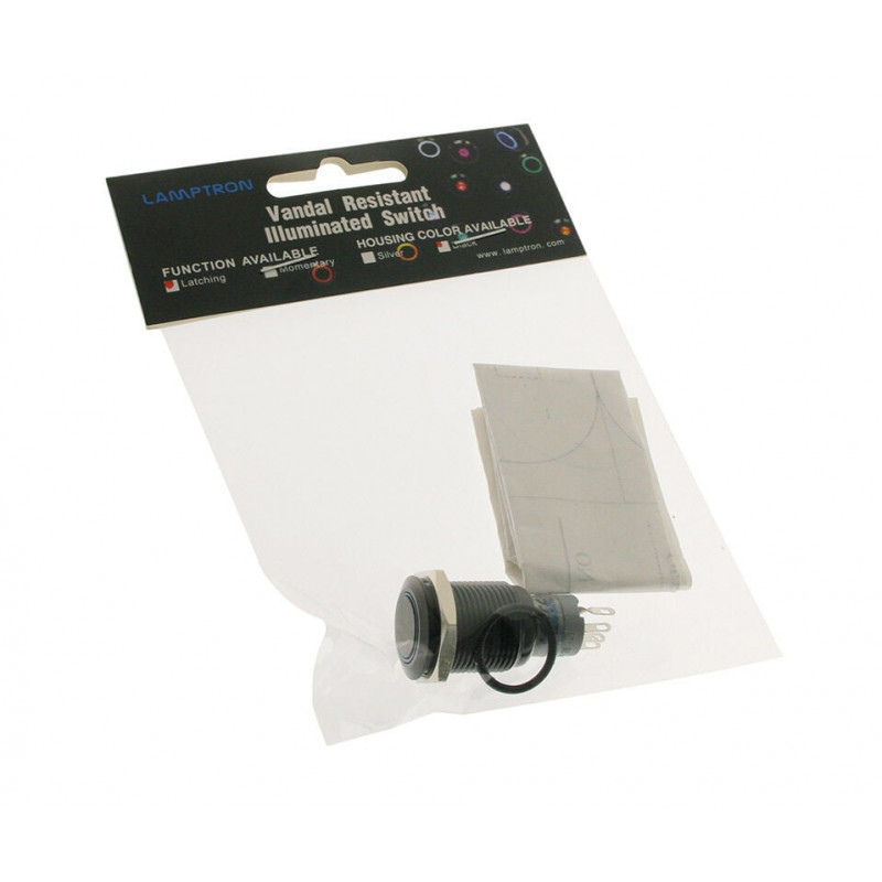 Lamptron wandaloodporny przełącznik 16mm – Blackline – niebieski