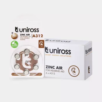 Baterie guzikowe Uniross A312 do aparatów słuchowych 148mAh, 6 szt.