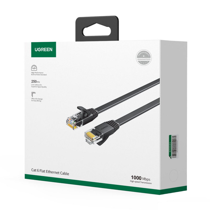 Płaski kabel krosowy Ugreen Cat6 U/UTP RJ45, 0,5 m, czarny