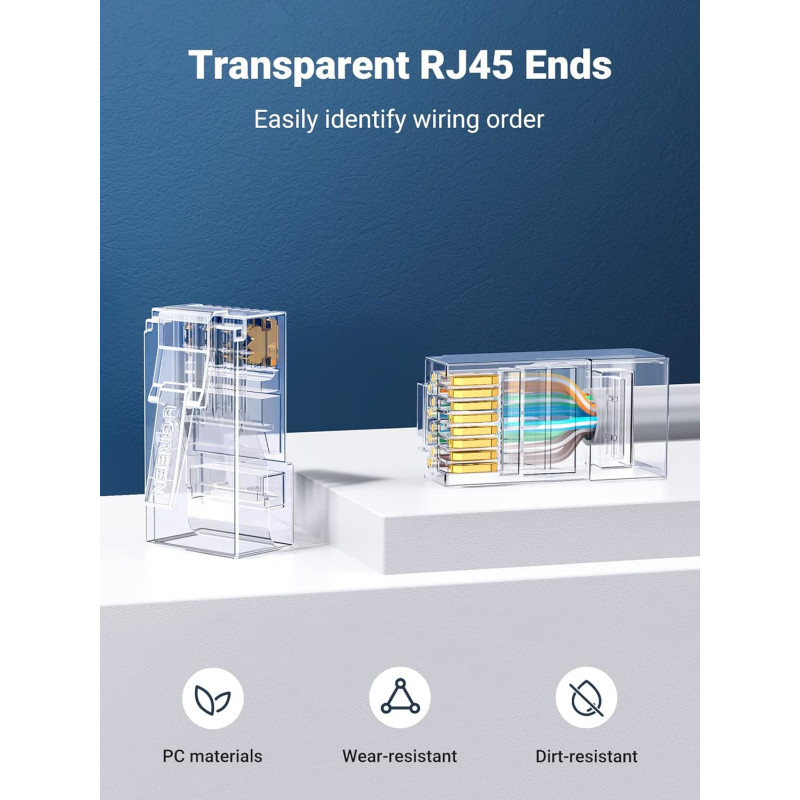 Wtyki modularne RJ45 Cat6 UGREEN (50 szt.) – przezroczyste ze złoconymi stykami