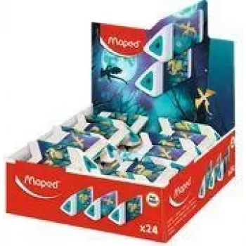 Maped Pyramide DRAGON Gumka plastikowa, biała, trójkątna, bez ftalanów i PVC, ekspozytor 24 sztuki (119527)