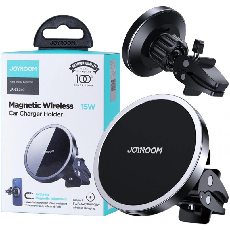 Uchwyt samochodowy magnetyczny Joyroom JR-ZS240 z ładowarką bezprzewodową Qi 15W, MagSafe