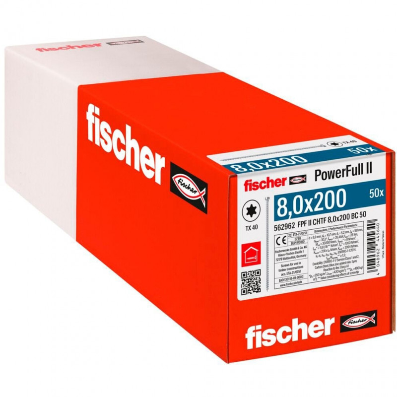 Fischer wkręt konstrukcyjny do drewna PowerFull II 8.0x200 ZK TX VG (50 szt., pełny gwint, ocynkowany)