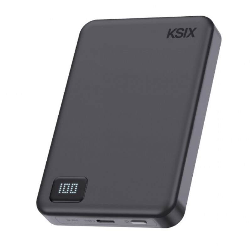 Ksix Powerbank Magslim 10000 mAh magnetyczny 15W USB-C PD 20W wyświetlacz cyfrowy czarny