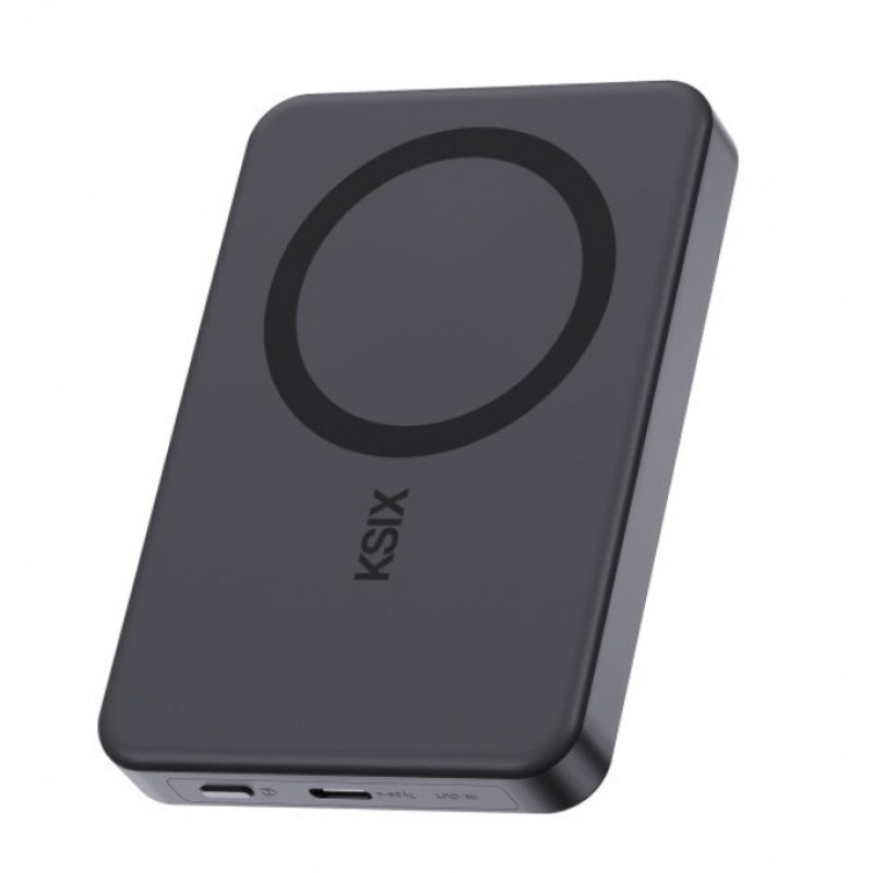 Ksix Powerbank Magslim 10000 mAh magnetyczny 15W USB-C PD 20W wyświetlacz cyfrowy czarny