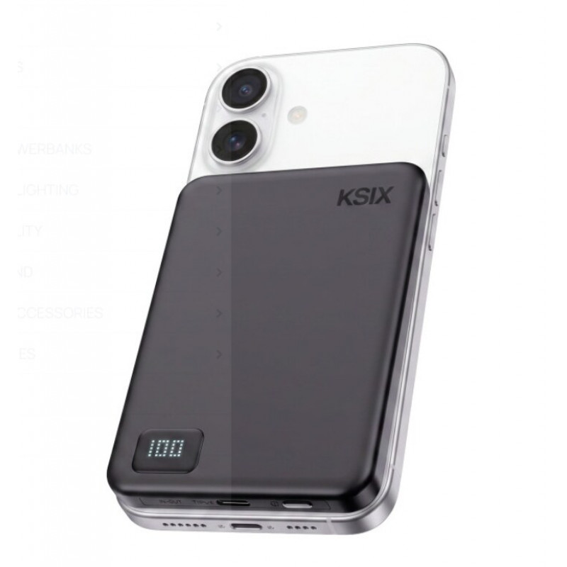 Ksix Powerbank Magslim 5000 mAh magnetyczny USB-C PD 20W wyświetlacz cyfrowy czarny